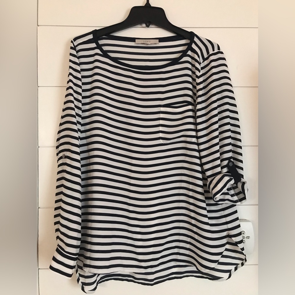 Loft navy and white stripe blouse